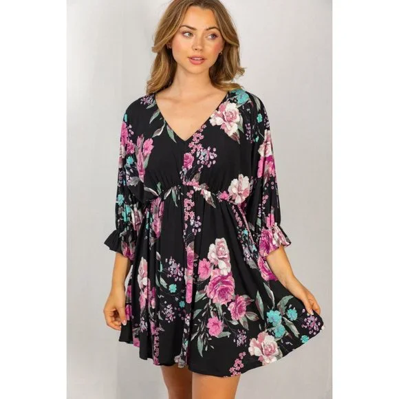 White Birch Floral Poet Sleeve Dress - Picture 5 of 6